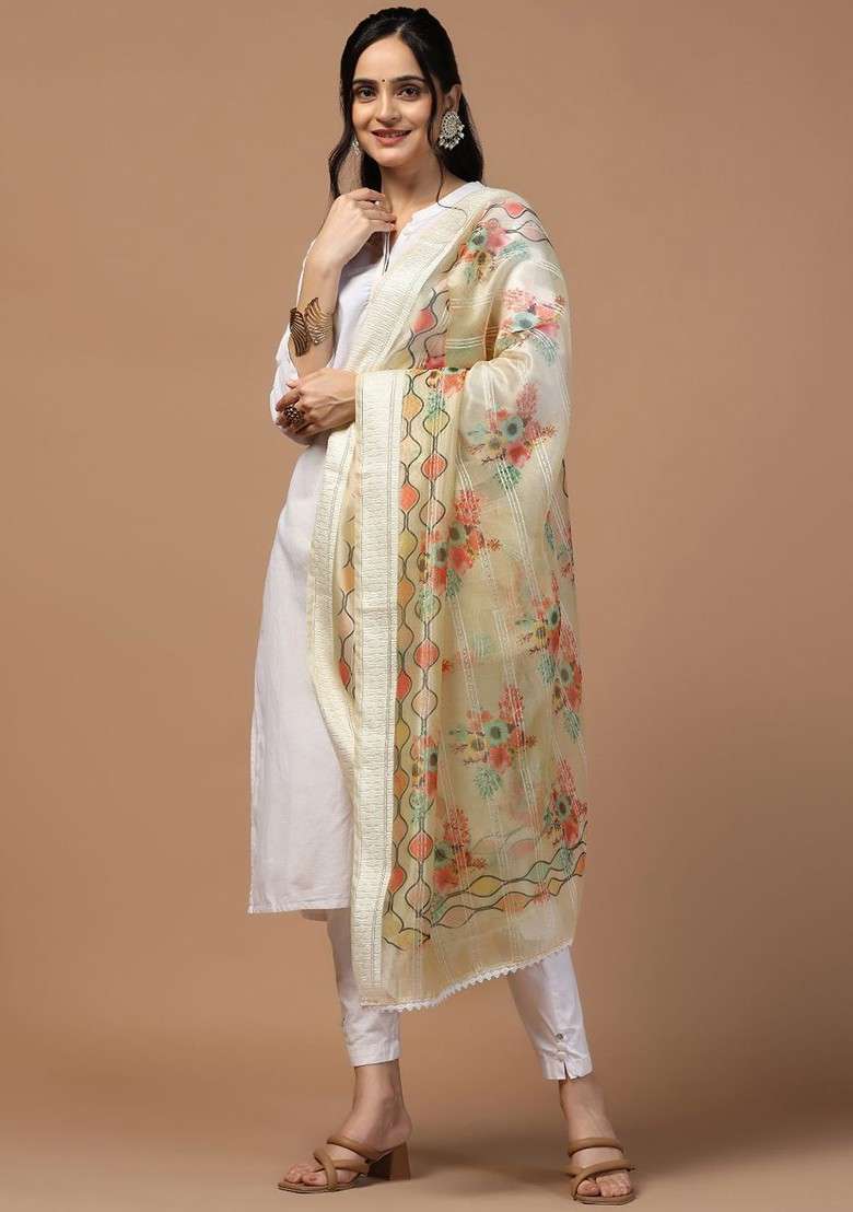 Ethnic Motifs Printed Organza Dupatta - Indya