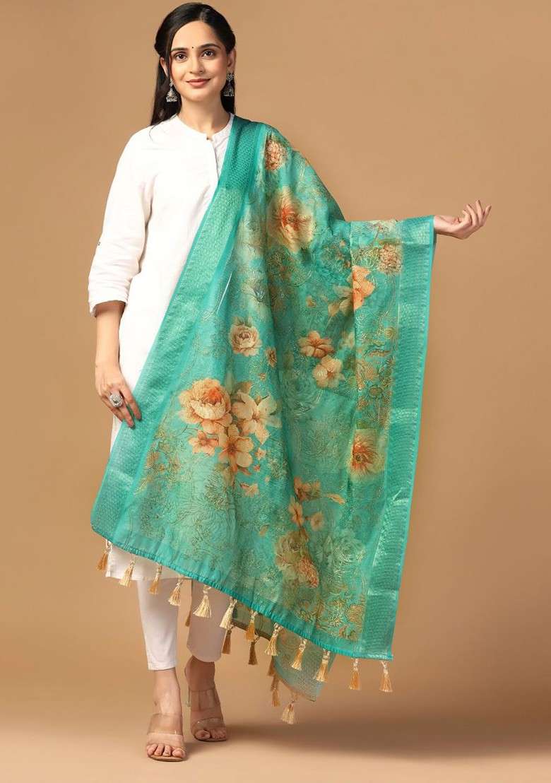 Floral Printed Chaderi Duppatta - Indya