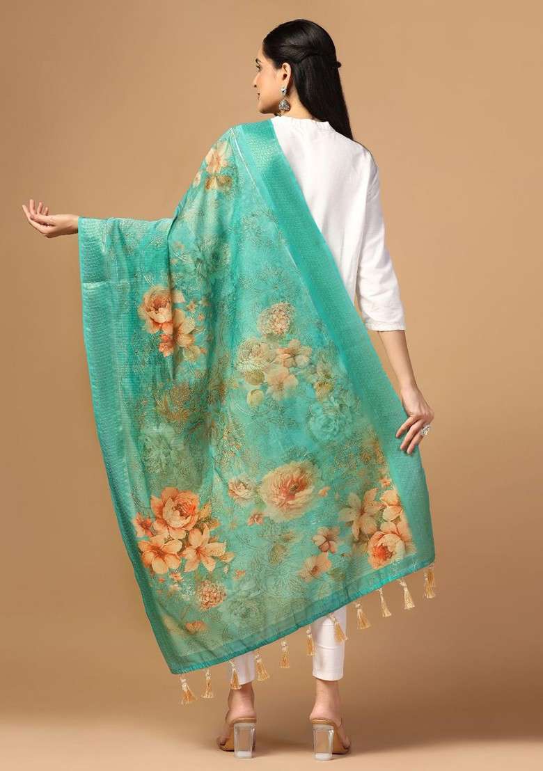 Floral Printed Chaderi Duppatta - Indya