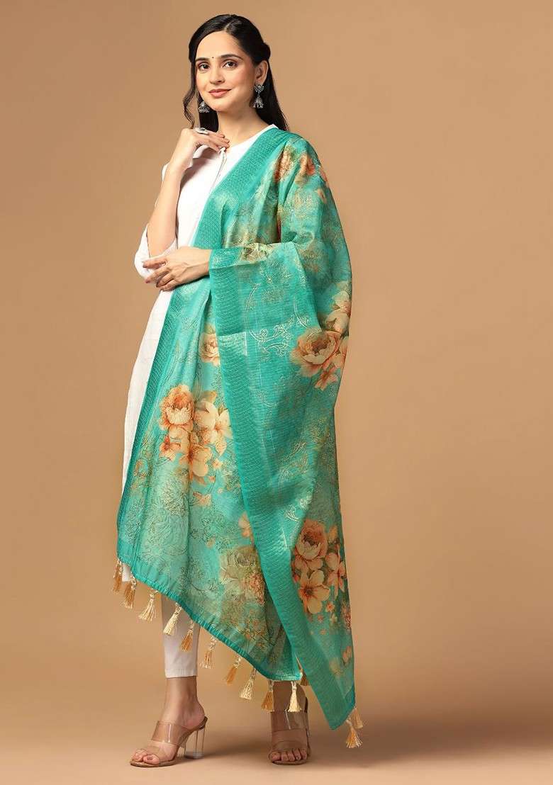 Floral Printed Chaderi Duppatta - Indya