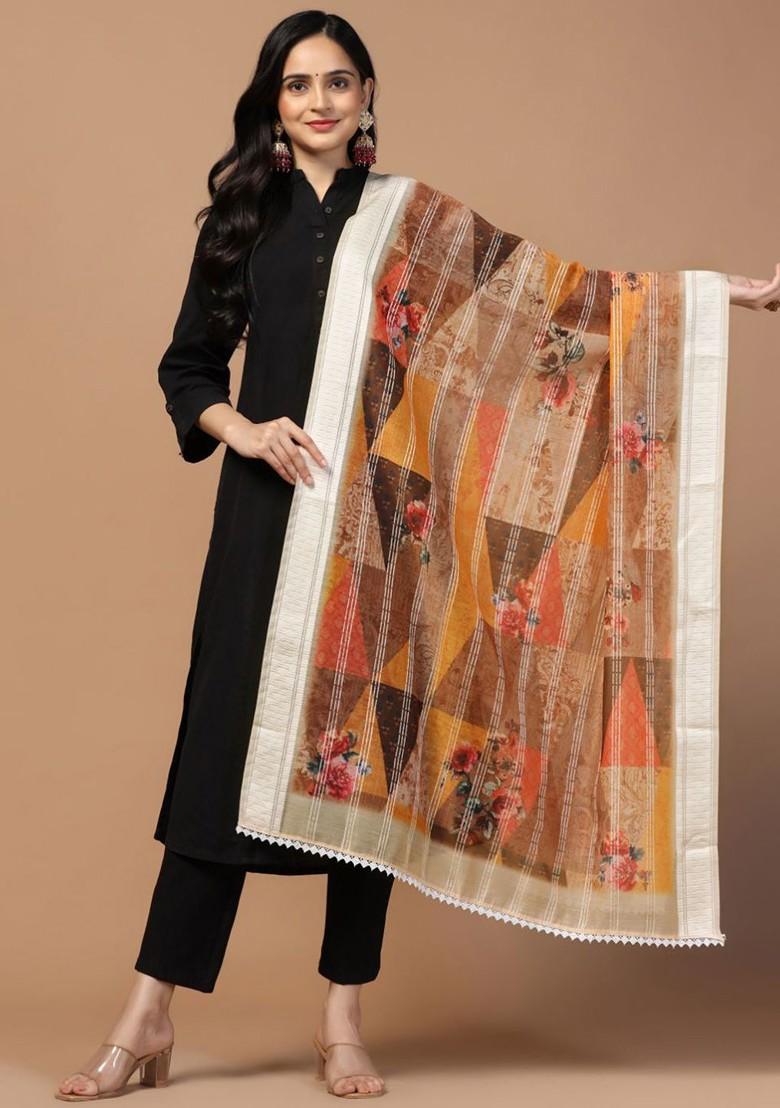 Floral Printed Chanderi Cotton Dupatta