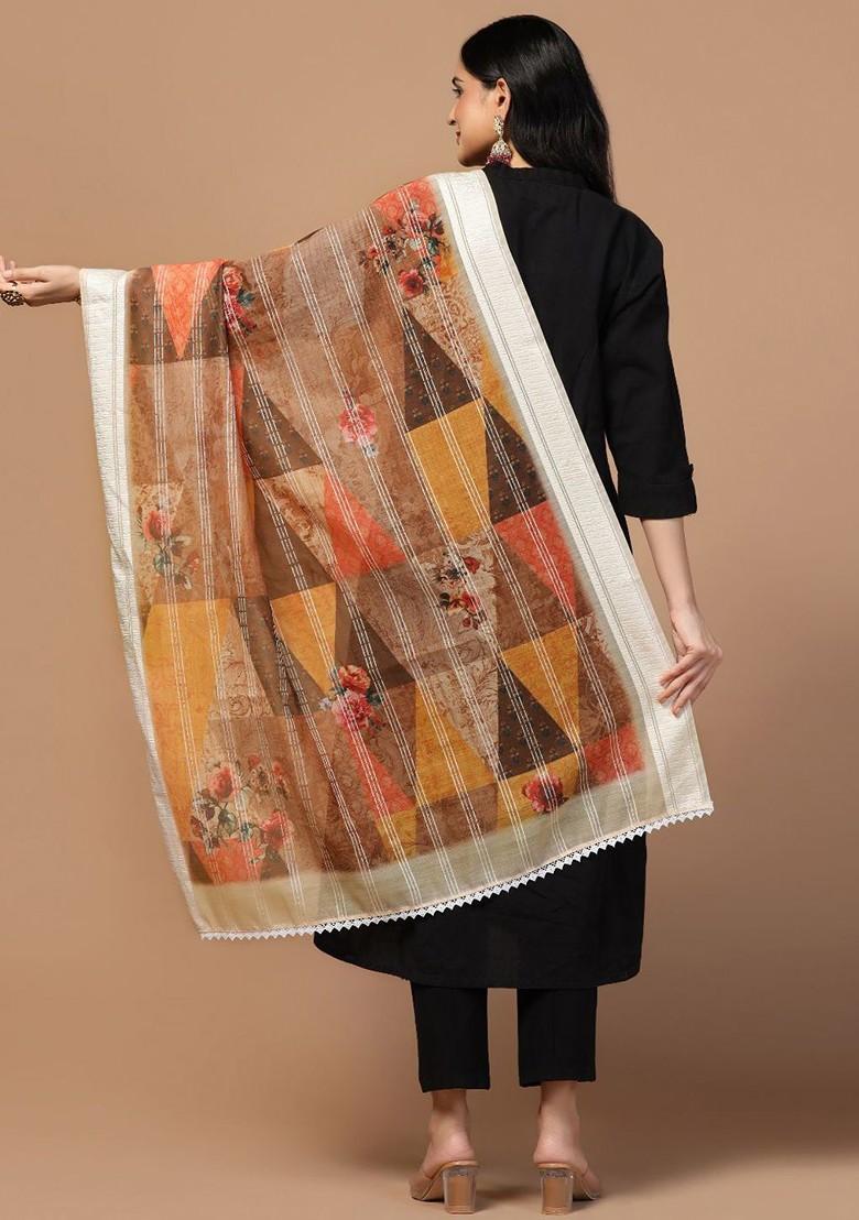 Floral Printed Chanderi Cotton Dupatta