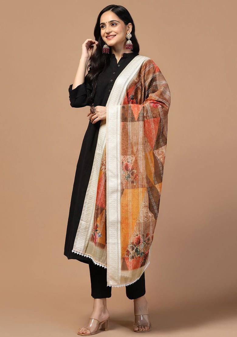 Floral Printed Chanderi Cotton Dupatta