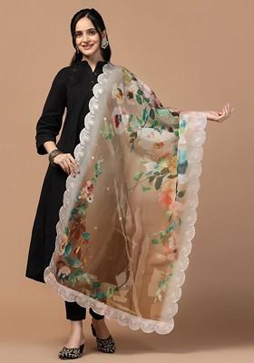 Printed Sequin Embellished Organza Silk Dupatta