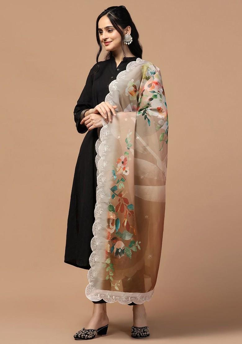 Printed Sequin Embellished Organza Silk Dupatta