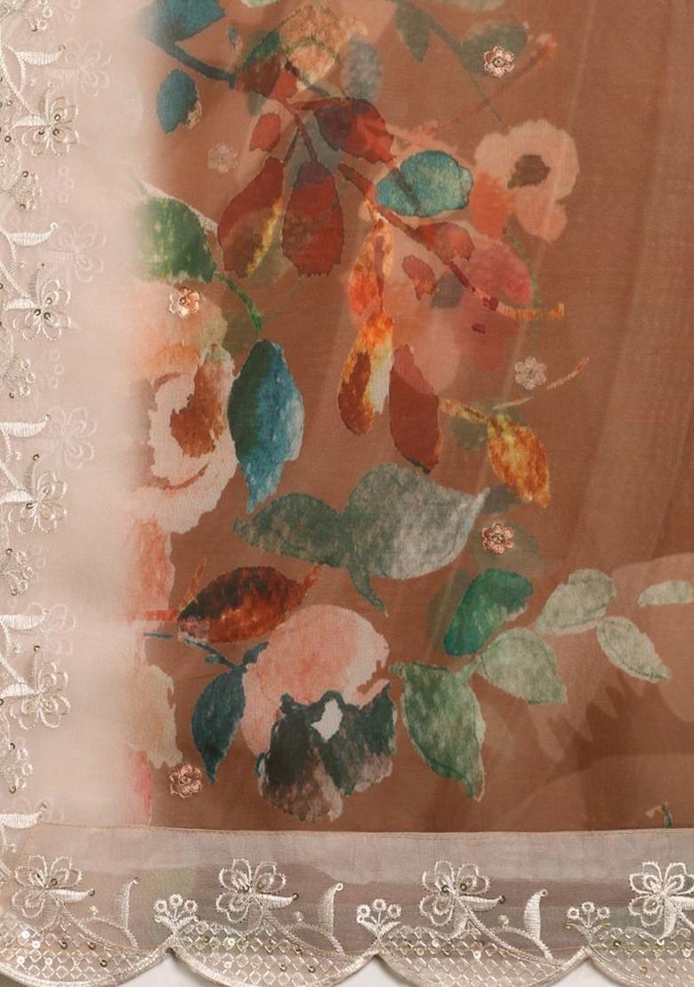 Printed Sequin Embellished Organza Silk Dupatta