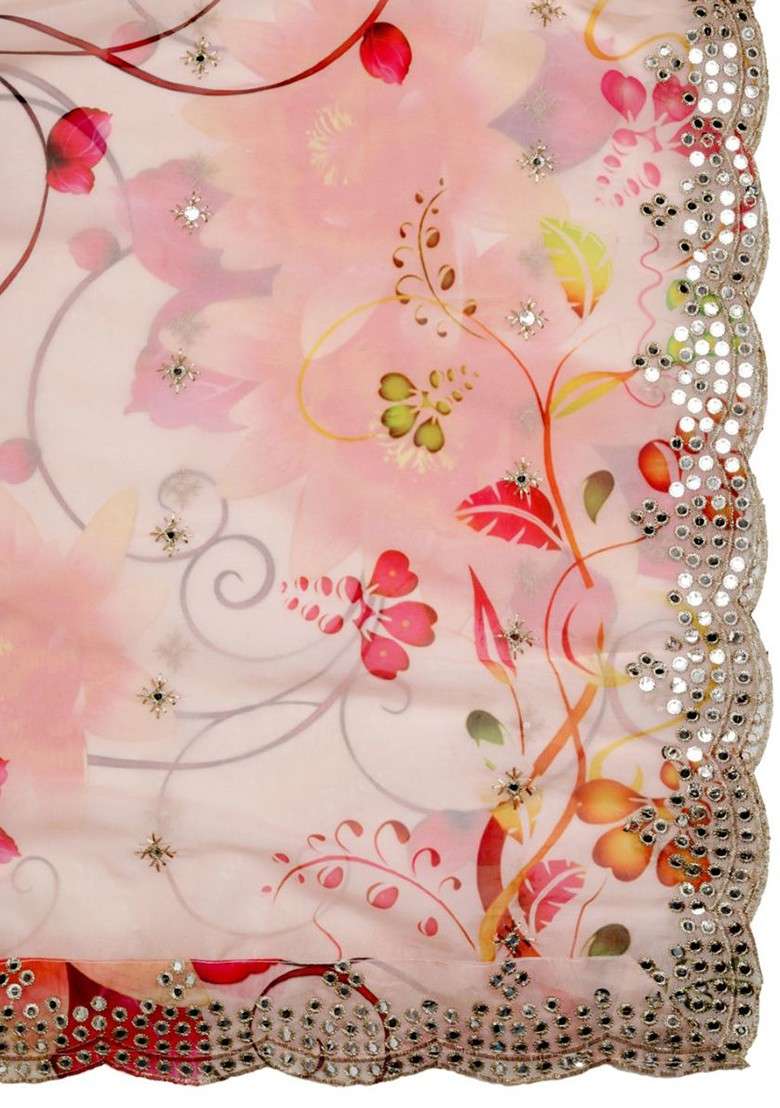 Floral Printed Sequin Embellished Organza Duppatta - Indya