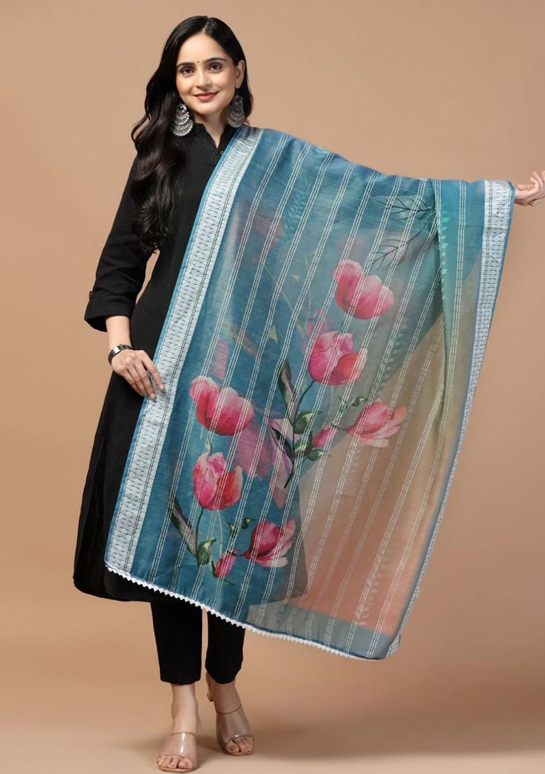 Floral Printed Chanderi Cotton Duppatta