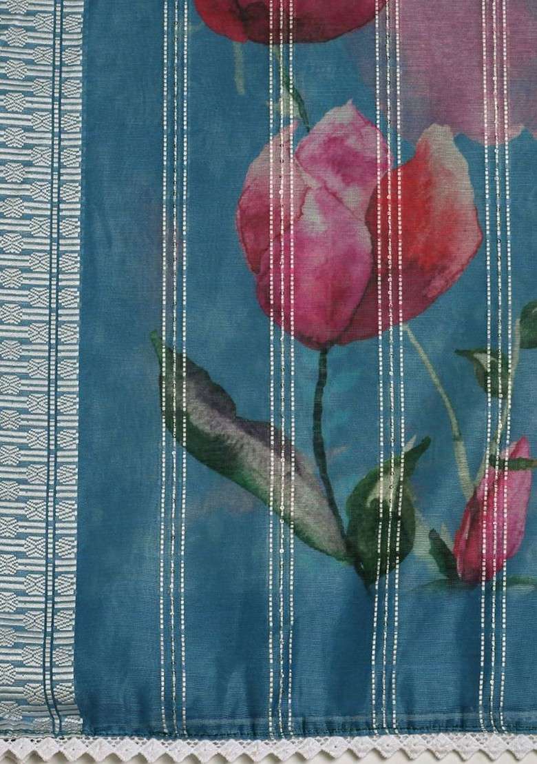 Floral Printed Chanderi Cotton Duppatta - Indya