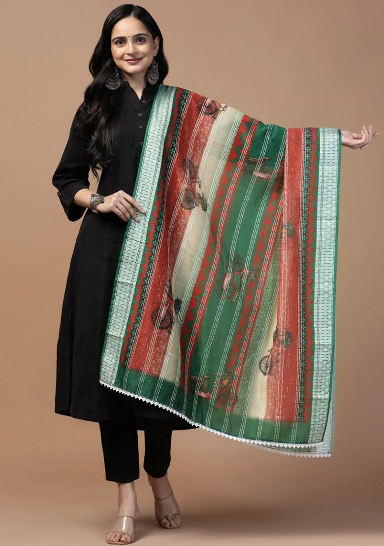 Floral Printed Chanderi Cotton Dupatta