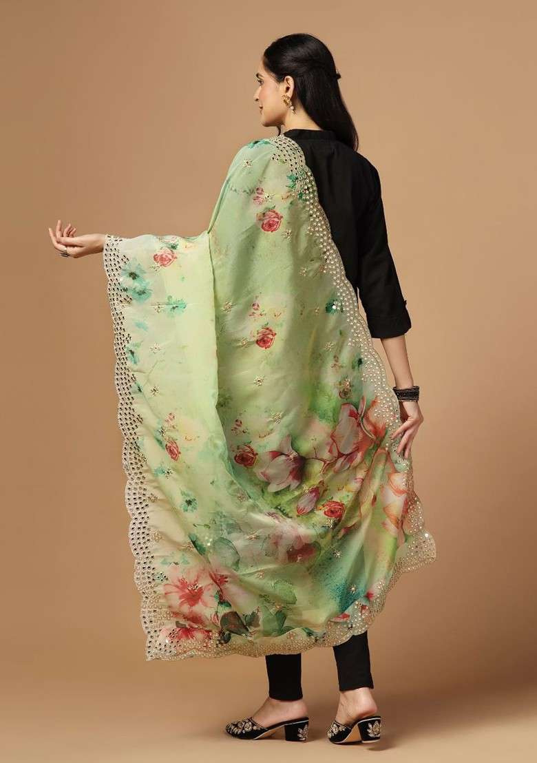 Floral Printed Organza Dupatta - Indya