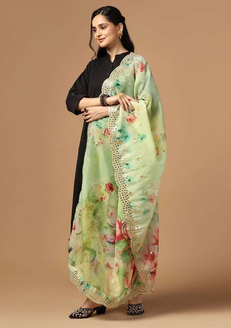 Floral Printed Organza Dupatta - Indya