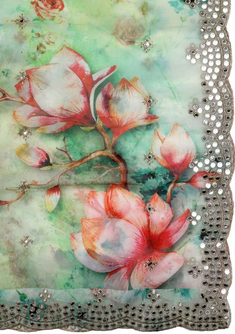 Floral Printed Organza Dupatta - Indya