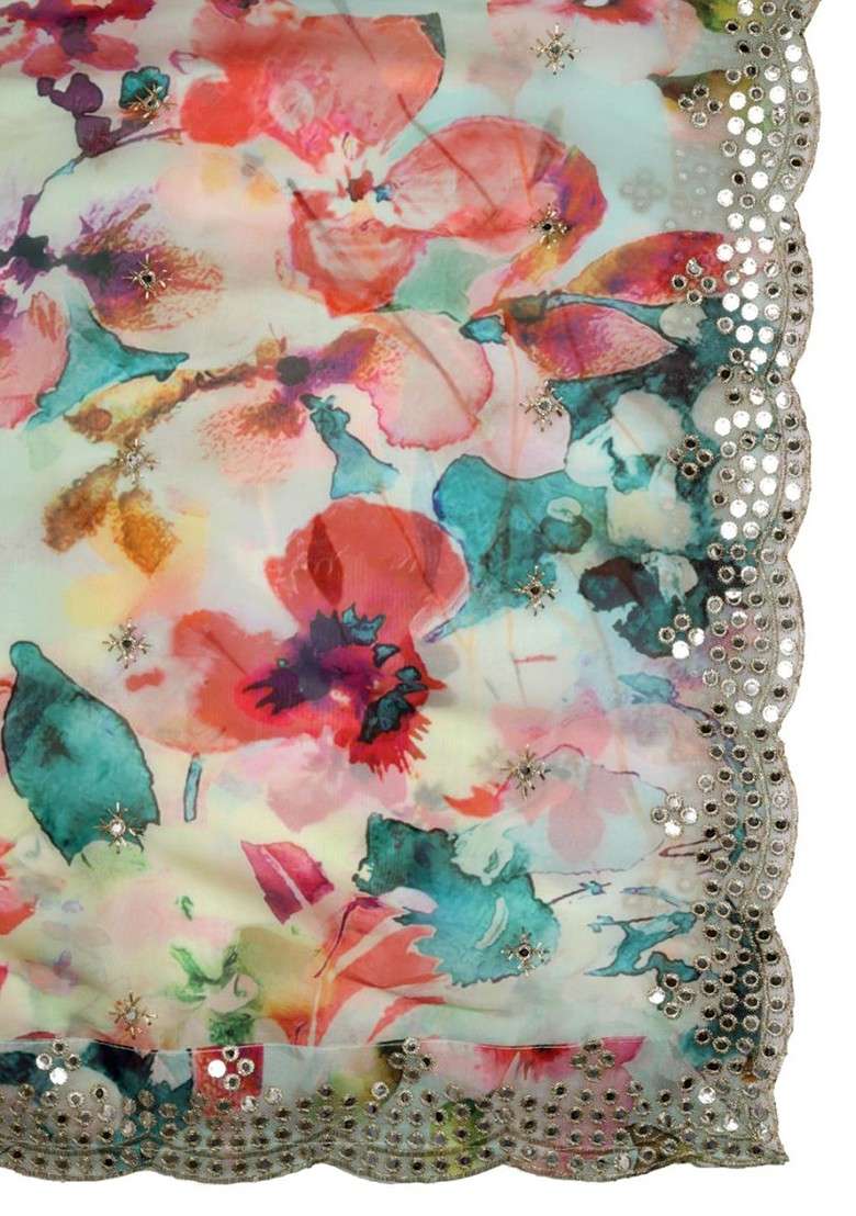 Floral Printed Organza Dupatta - Indya