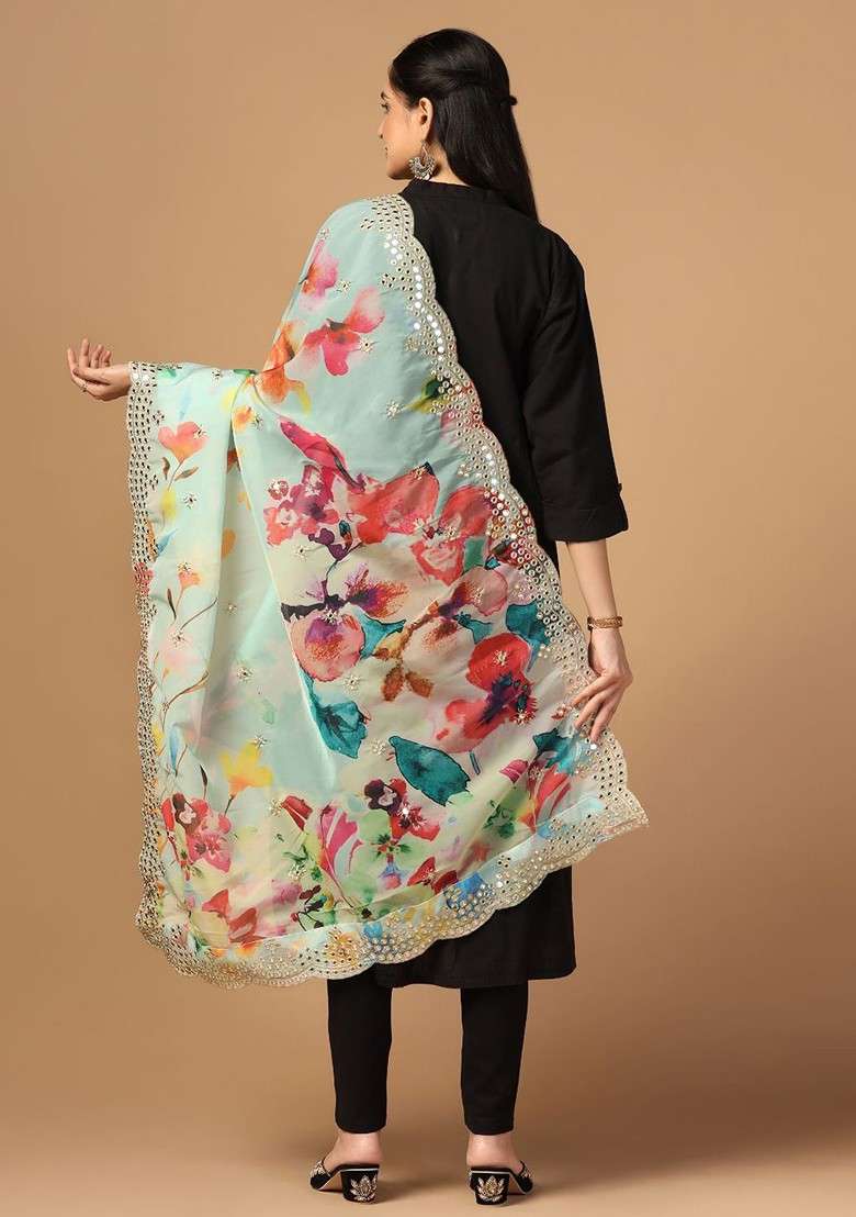 Floral Printed Organza Dupatta - Indya