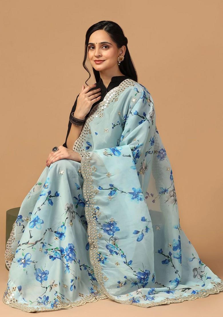 Printed Mirror Work Organza Dupatta