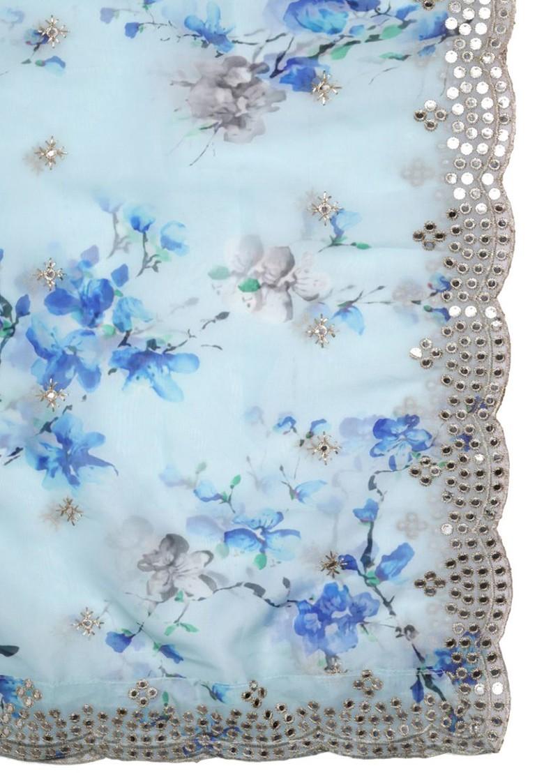 Printed Mirror Work Organza Dupatta