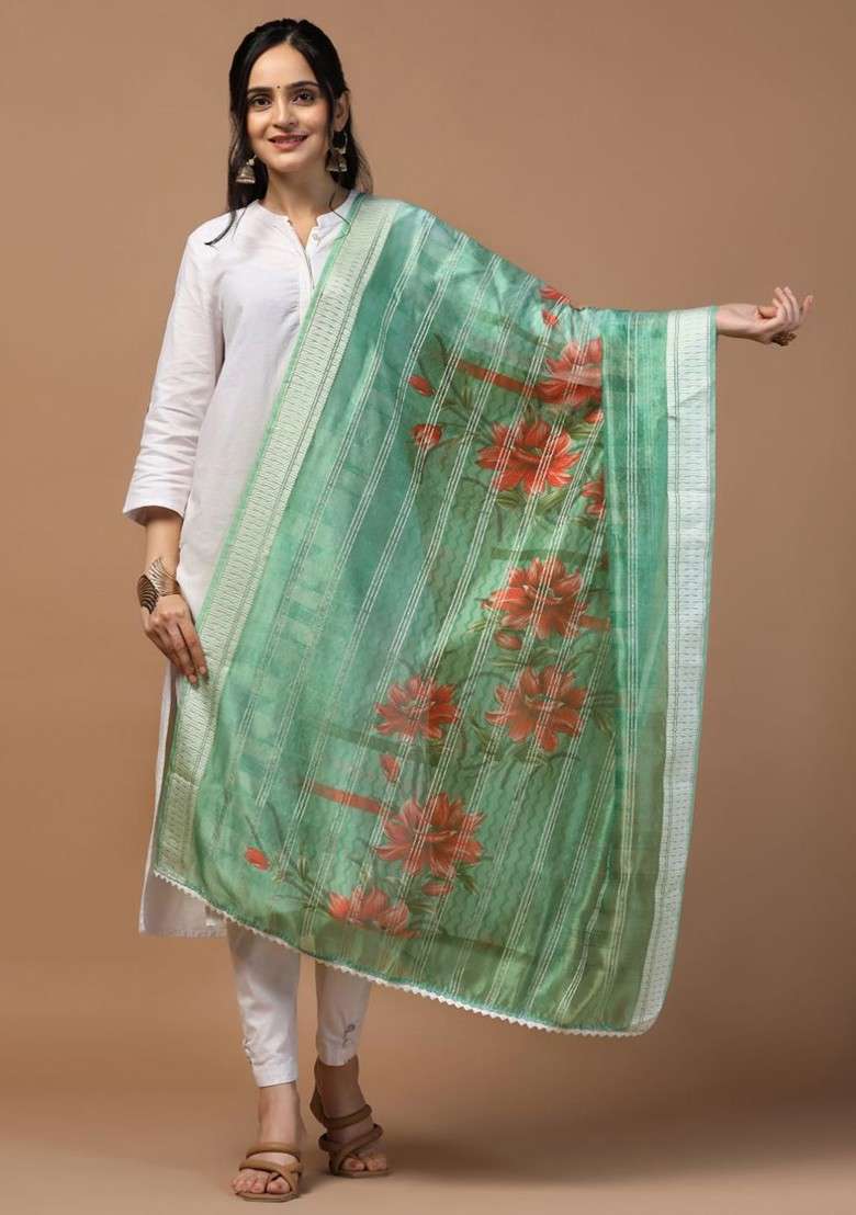 Floral Printed Organza Dupatta - Indya