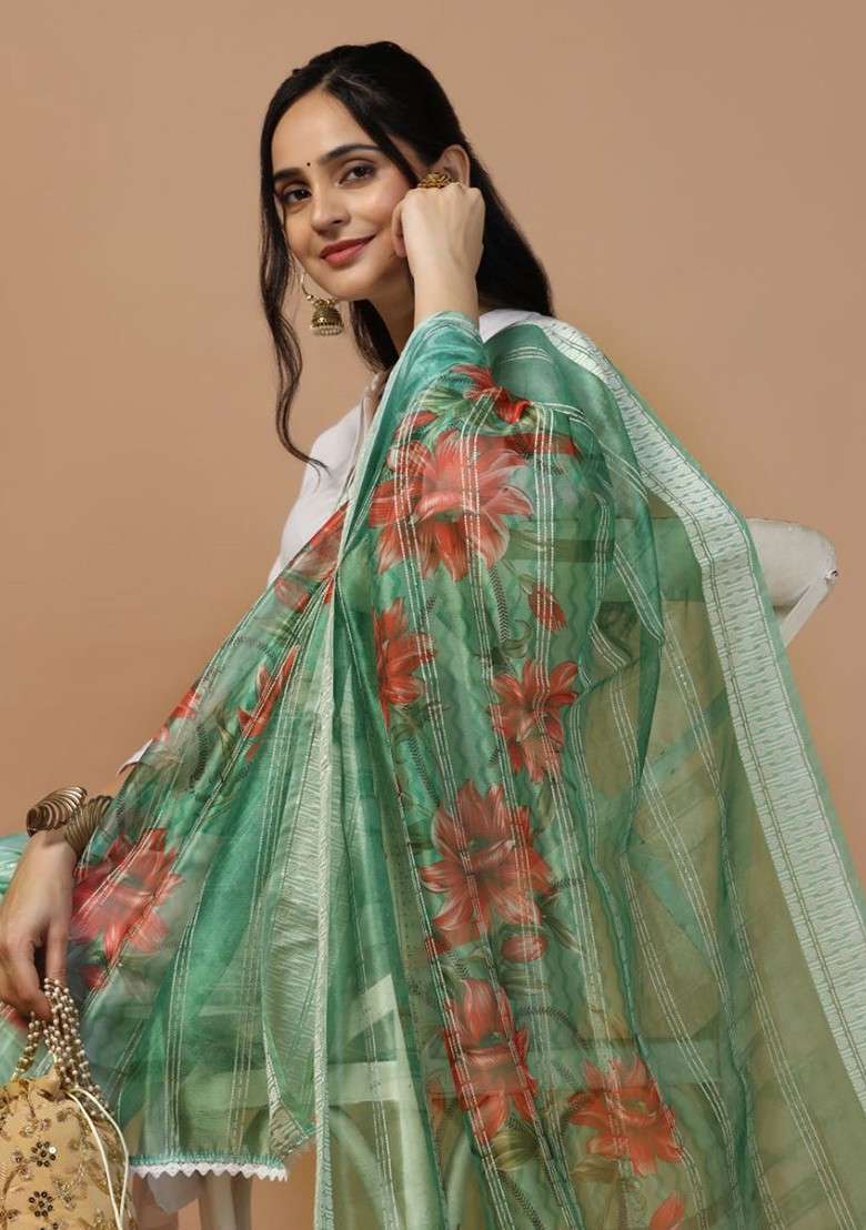Floral Printed Organza Dupatta - Indya