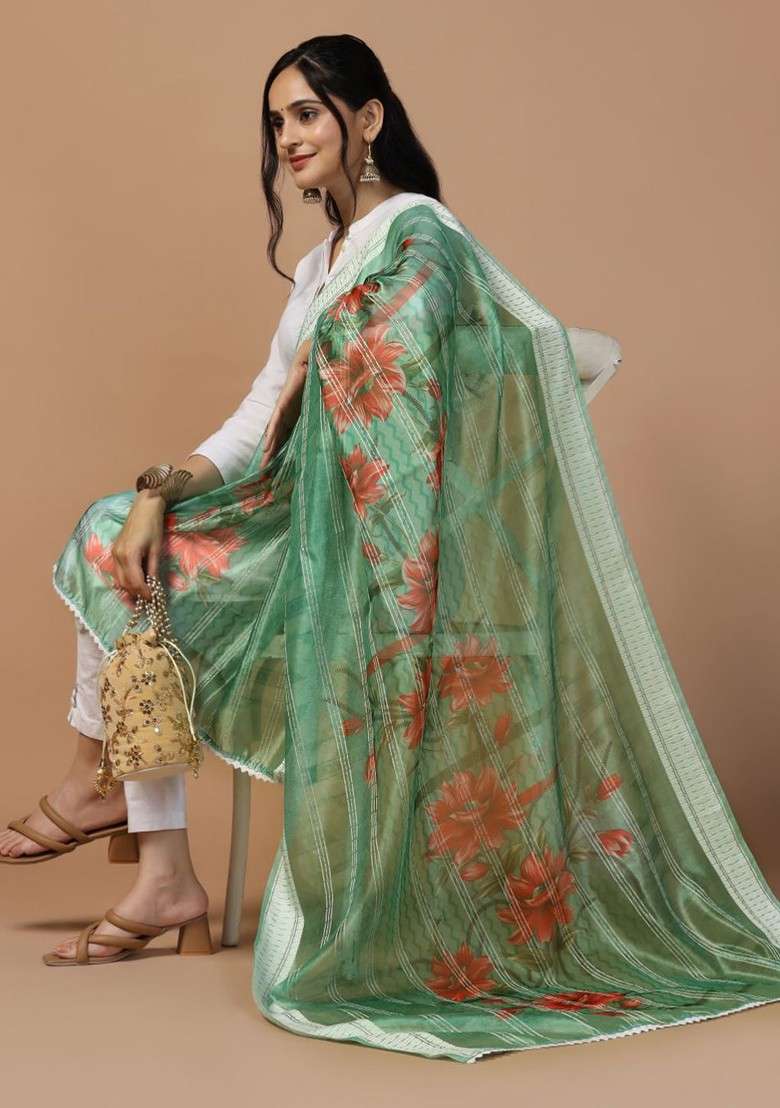 Floral Printed Organza Dupatta - Indya