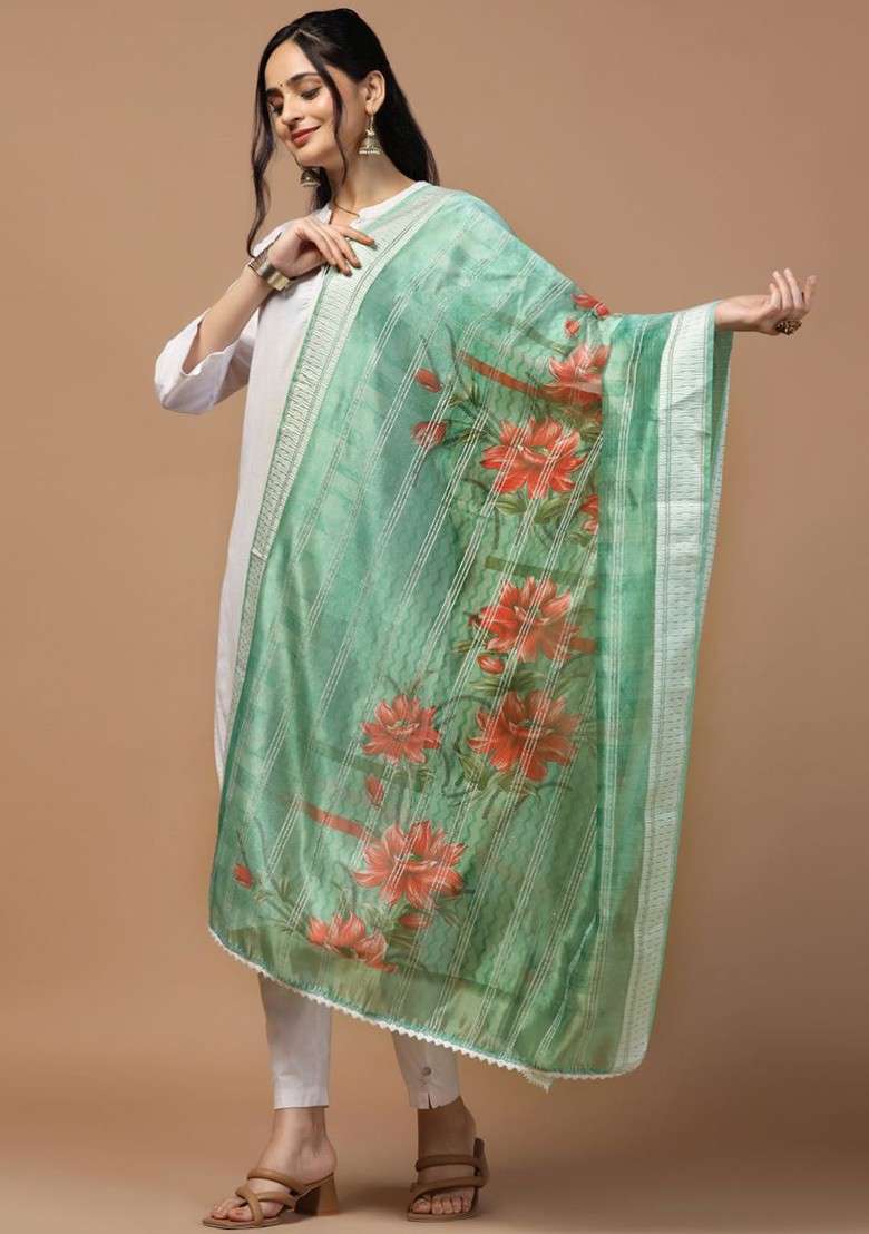 Floral Printed Organza Dupatta - Indya