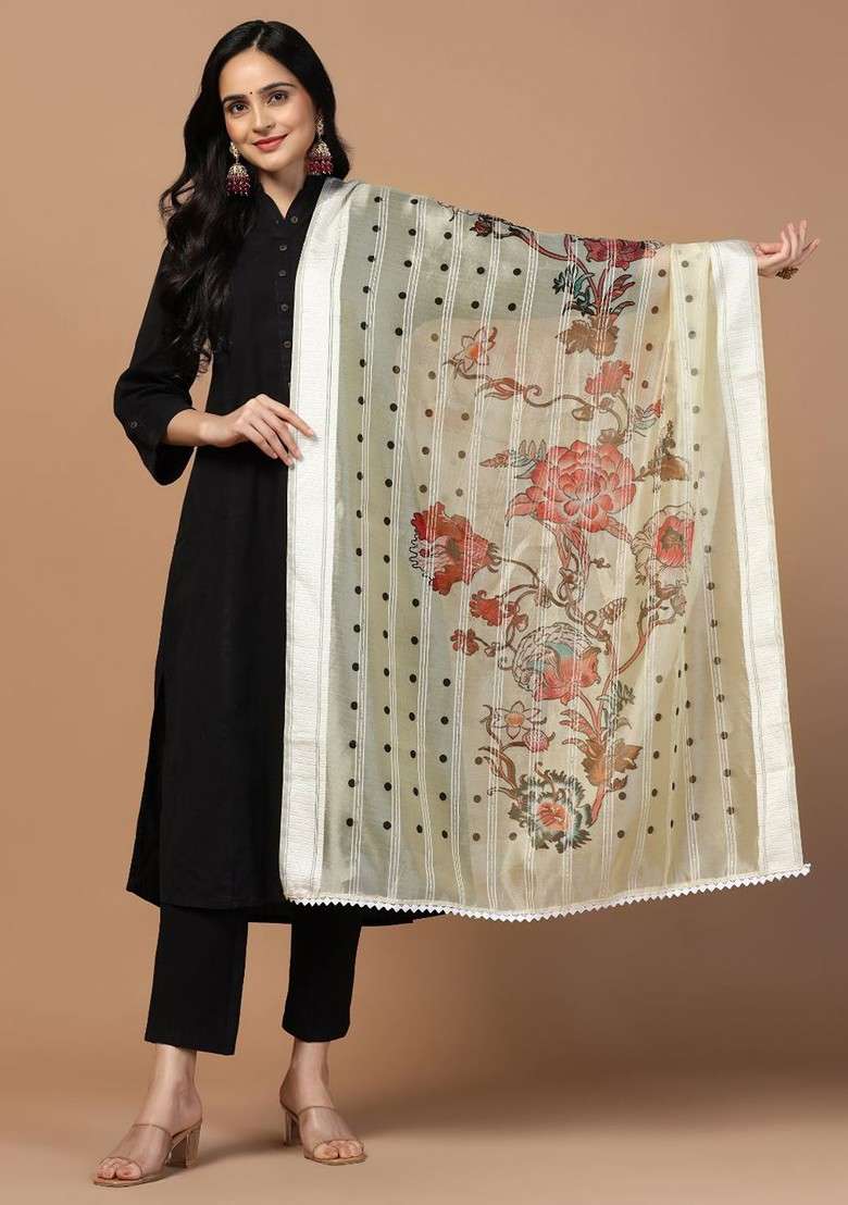 Floral Printed Organza Dupatta - Indya