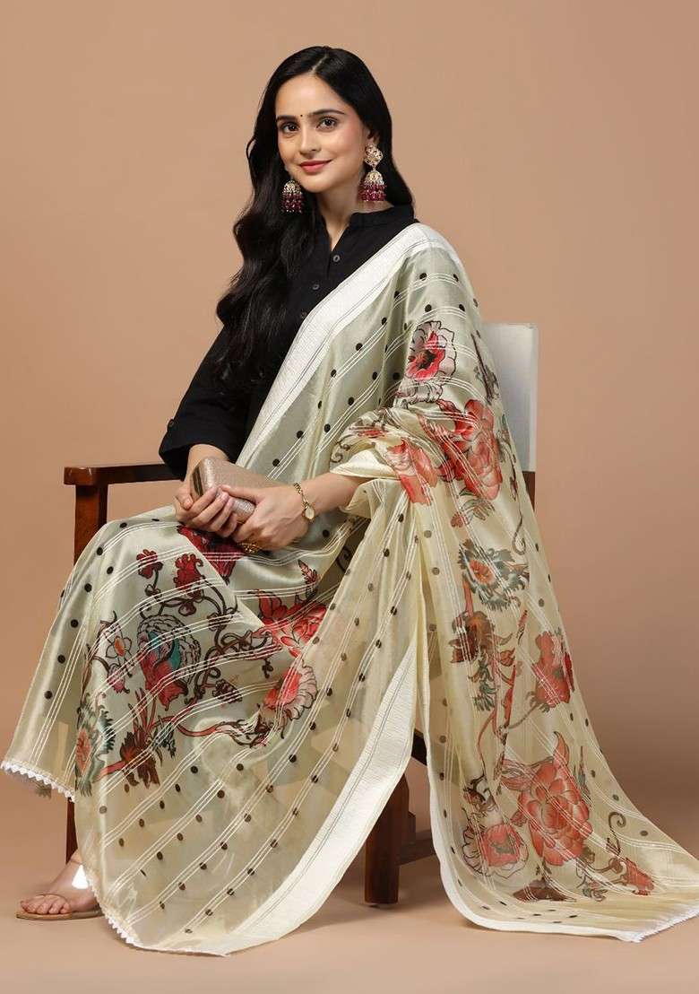 Floral Printed Organza Dupatta - Indya