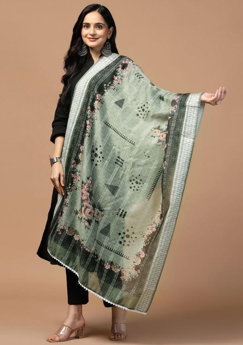 Floral Printed Chanderi Cotton Dupatta