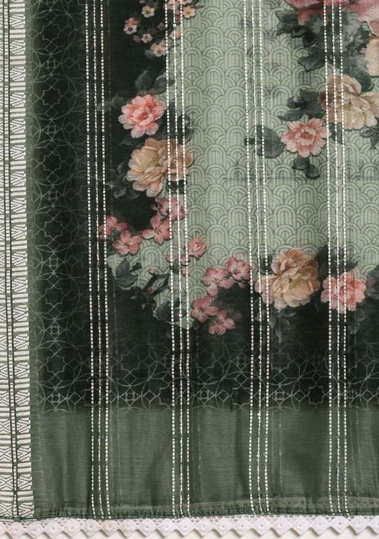 Floral Printed Chanderi Cotton Dupatta - Indya