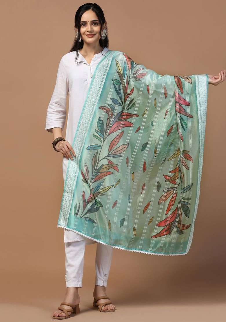 Floral Printed Organza Dupatta - Indya