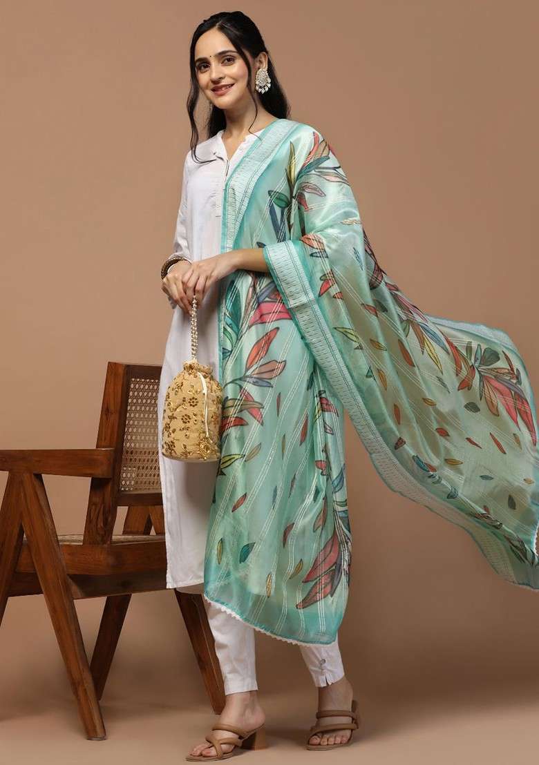 Floral Printed Organza Dupatta - Indya