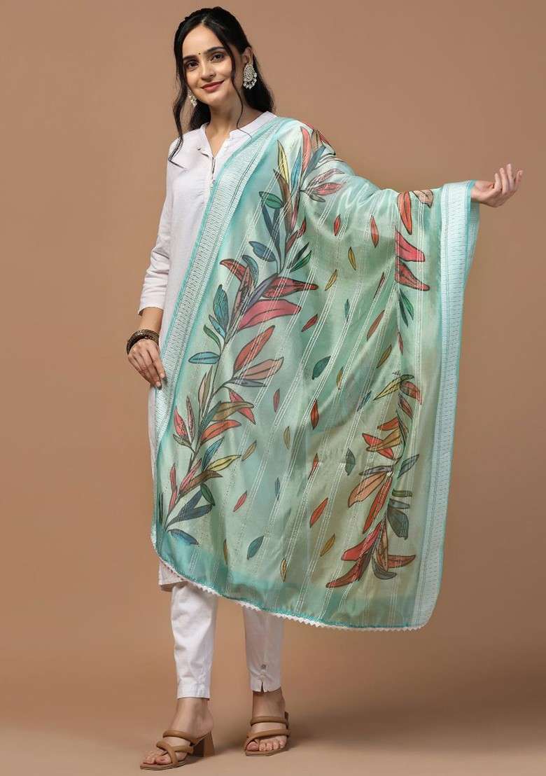 Floral Printed Organza Dupatta - Indya