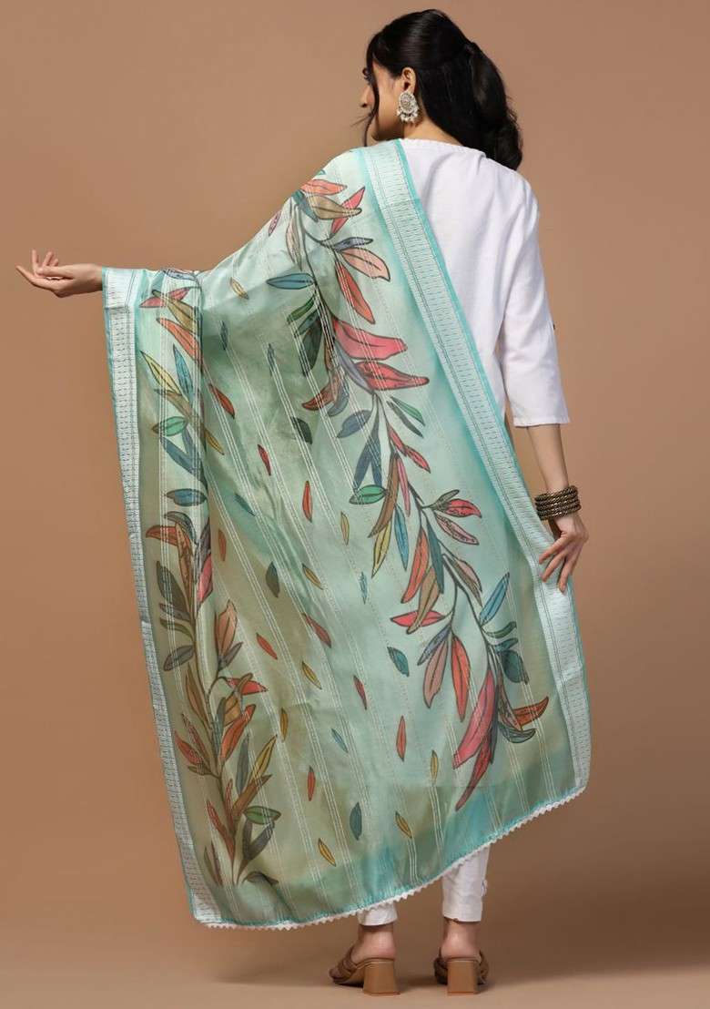 Floral Printed Organza Dupatta - Indya