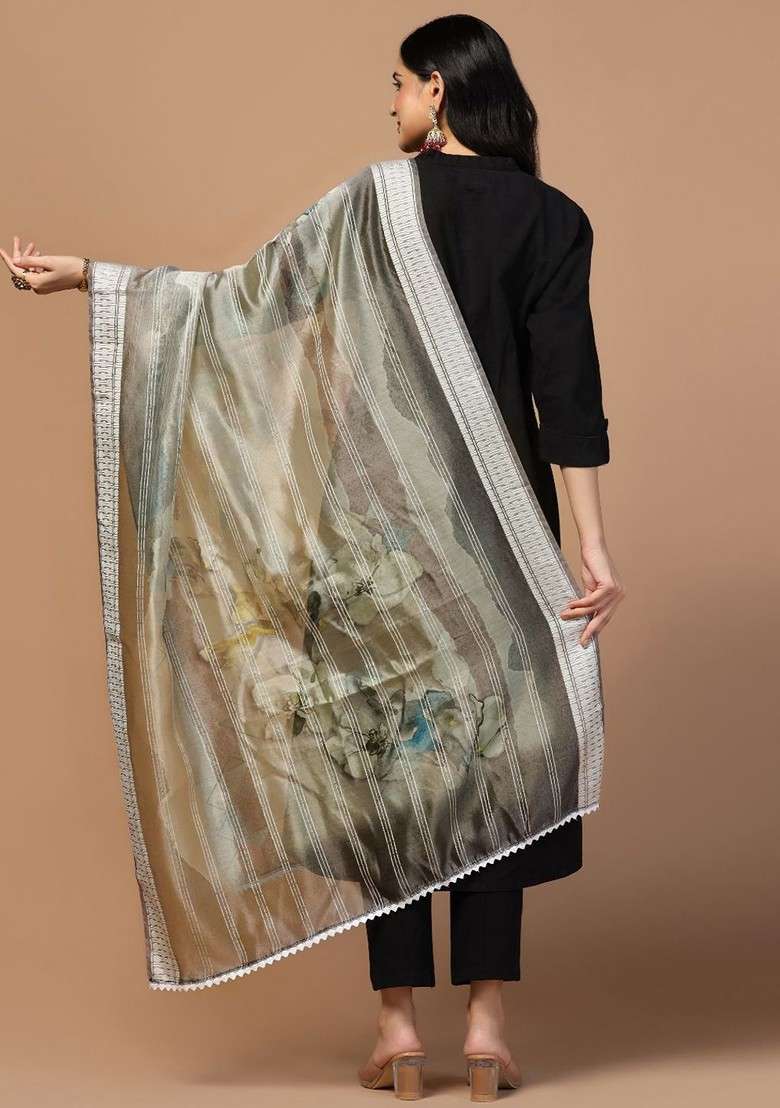 Ethnic Motifs Digital Printed Organza Dupatta - Indya