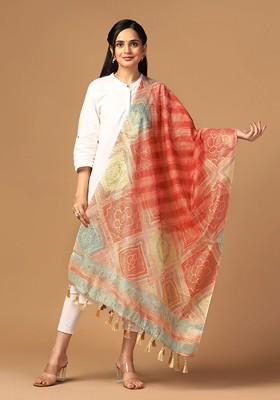 Ethnic Motifs Digital Printed Zari Chanderi Dupatta