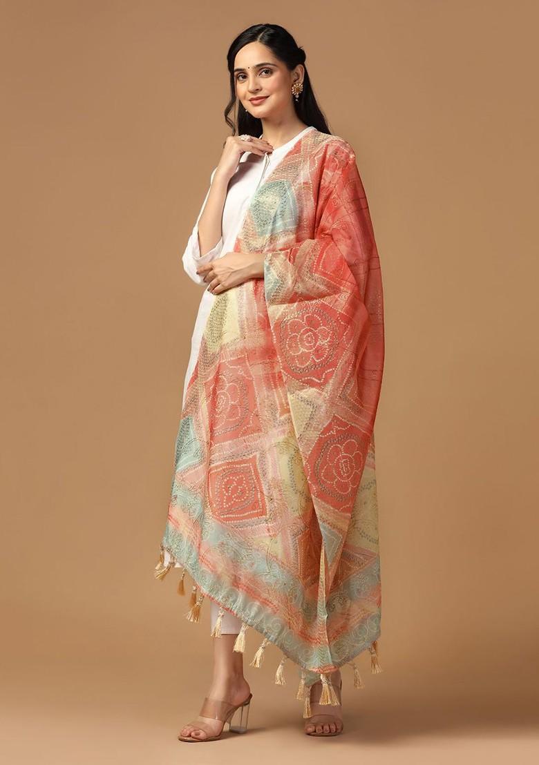 Ethnic Motifs Digital Printed Zari Chanderi Dupatta