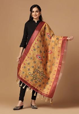 Ethnic Motifs Printed Zari Chanderi Dupatta