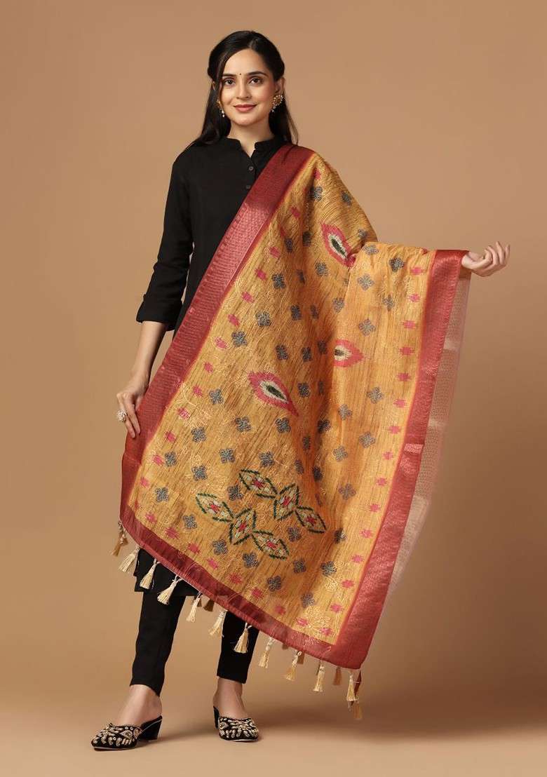 Ethnic Motifs Printed Zari Chanderi Dupatta - Indya