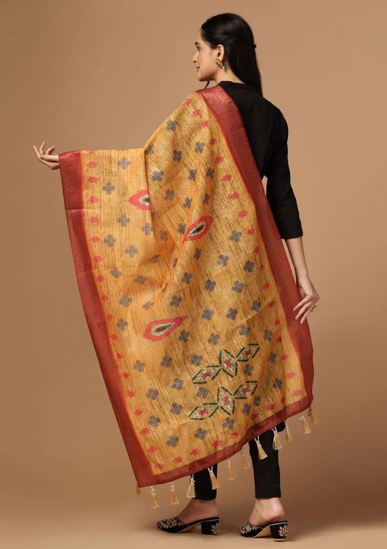 Ethnic Motifs Printed Zari Chanderi Dupatta - Indya