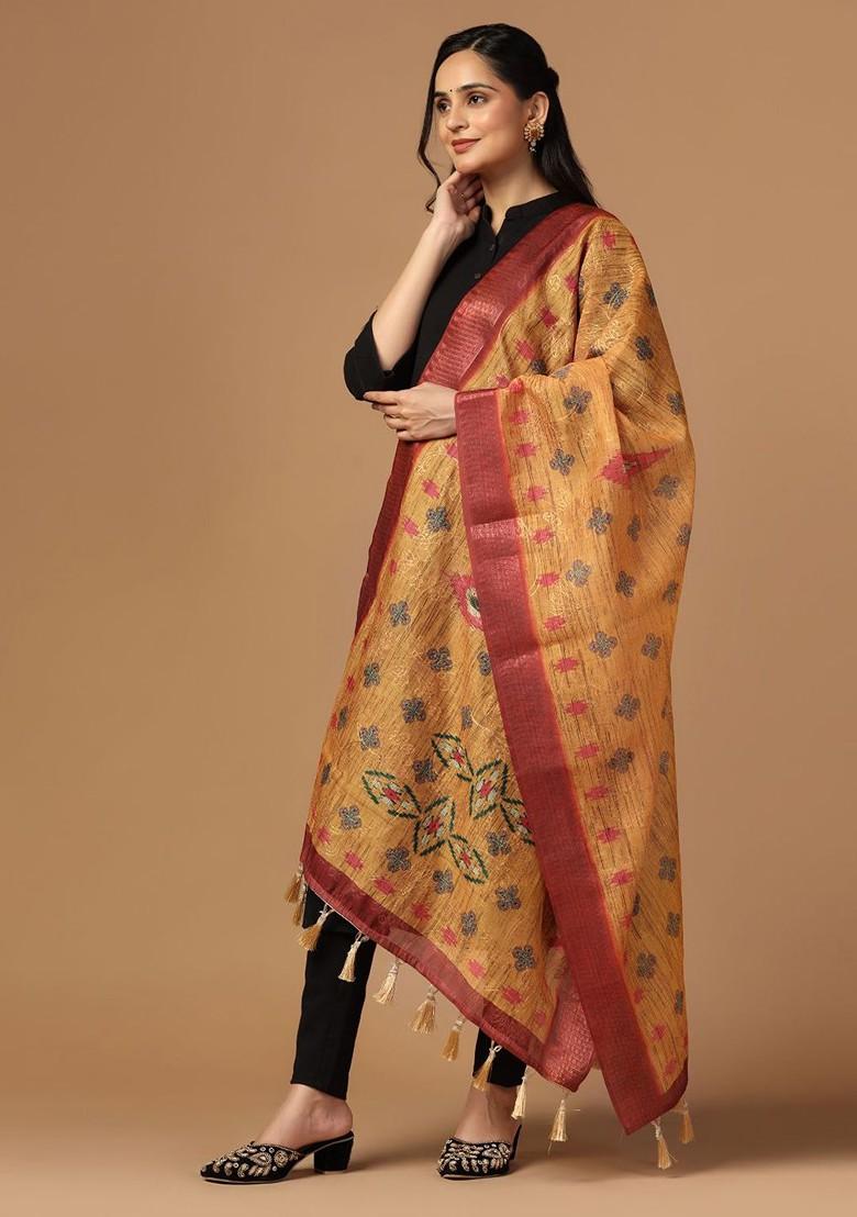 Ethnic Motifs Printed Zari Chanderi Dupatta