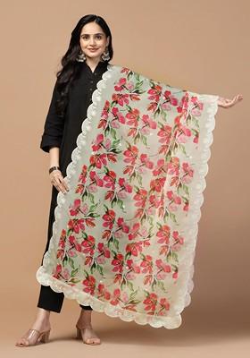 Floral Digital Printed Sequinned Organza Dupatta