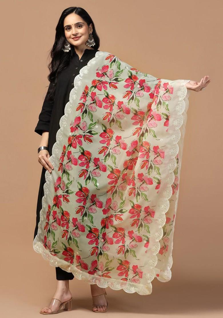 Floral Digital Printed Sequinned Organza Dupatta