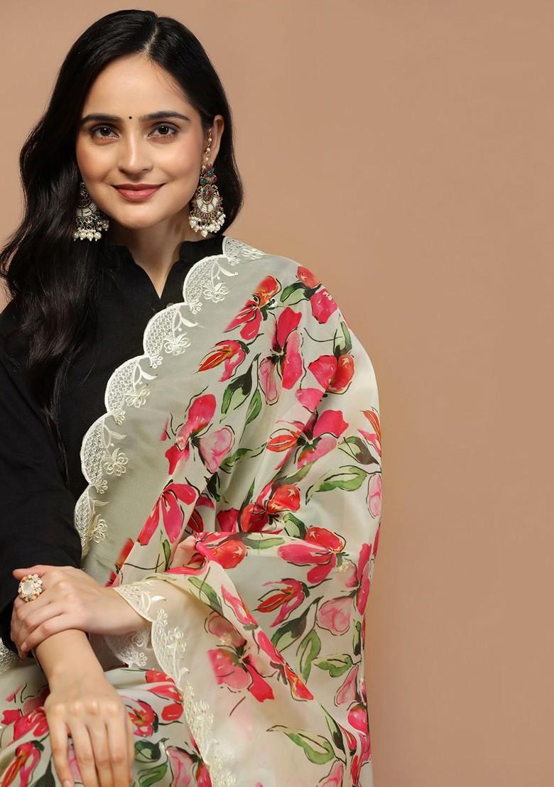 Floral Digital Printed Sequinned Organza Dupatta