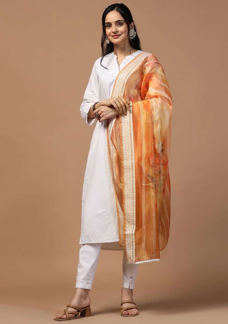 Ethnic Motifs Digital Printed Organza Dupatta - Indya