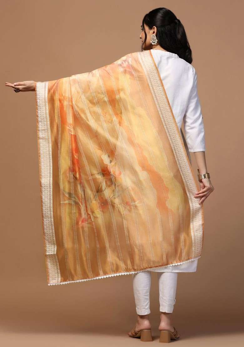 Ethnic Motifs Digital Printed Organza Dupatta - Indya