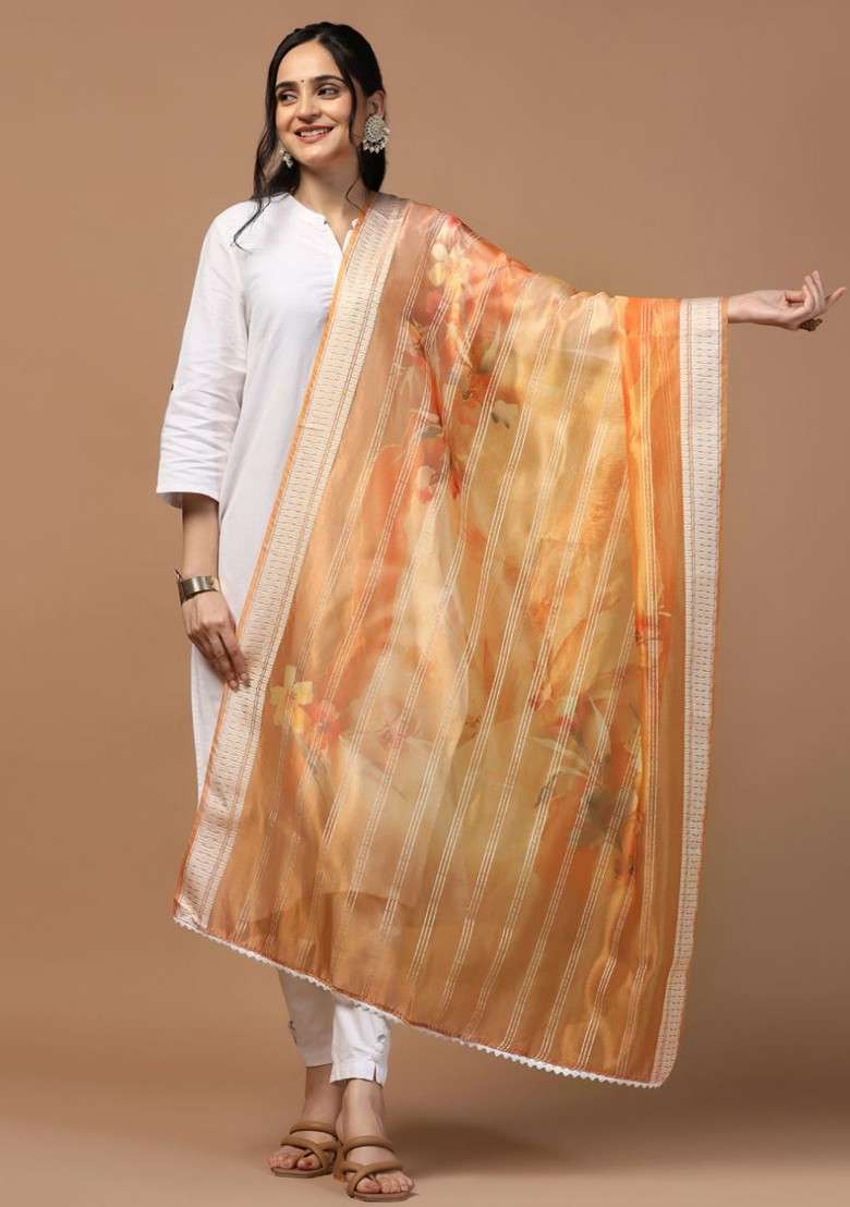 Ethnic Motifs Digital Printed Organza Dupatta - Indya