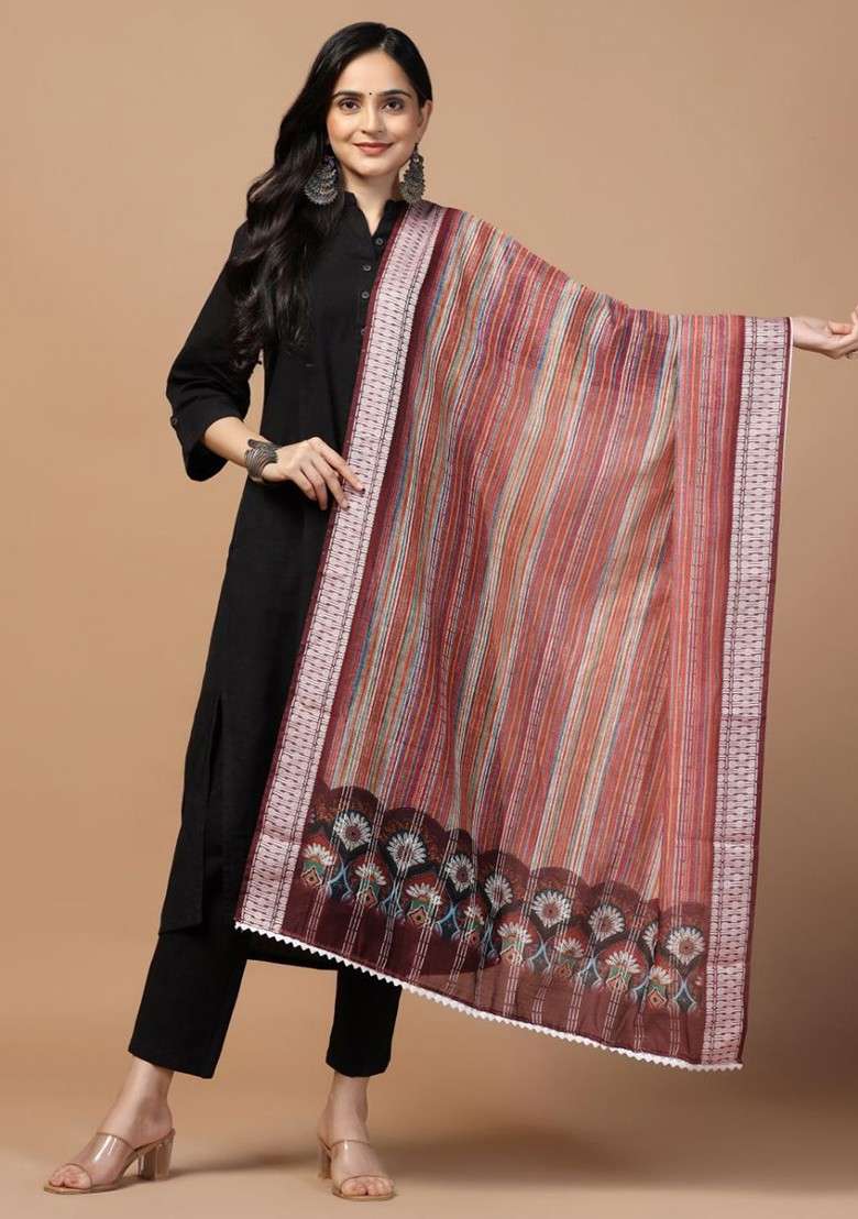Ethnic Motifs Digital Printed Chanderi Cotton Dupatta - Indya
