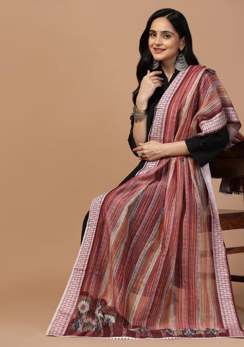 Ethnic Motifs Digital Printed Chanderi Cotton Dupatta