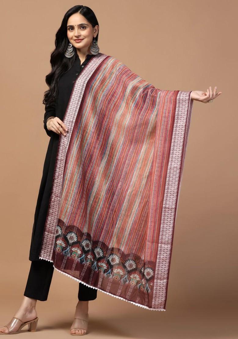 Ethnic Motifs Digital Printed Chanderi Cotton Dupatta