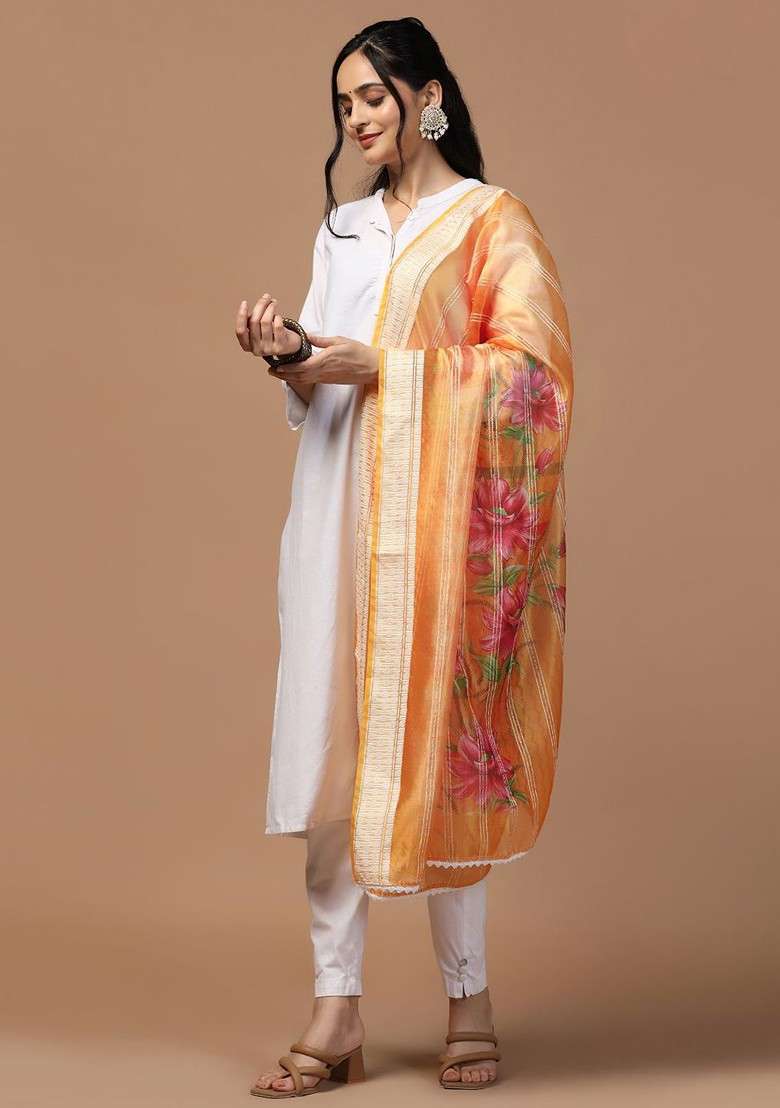 Ethnic Motifs Printed Organza Dupatta - Indya